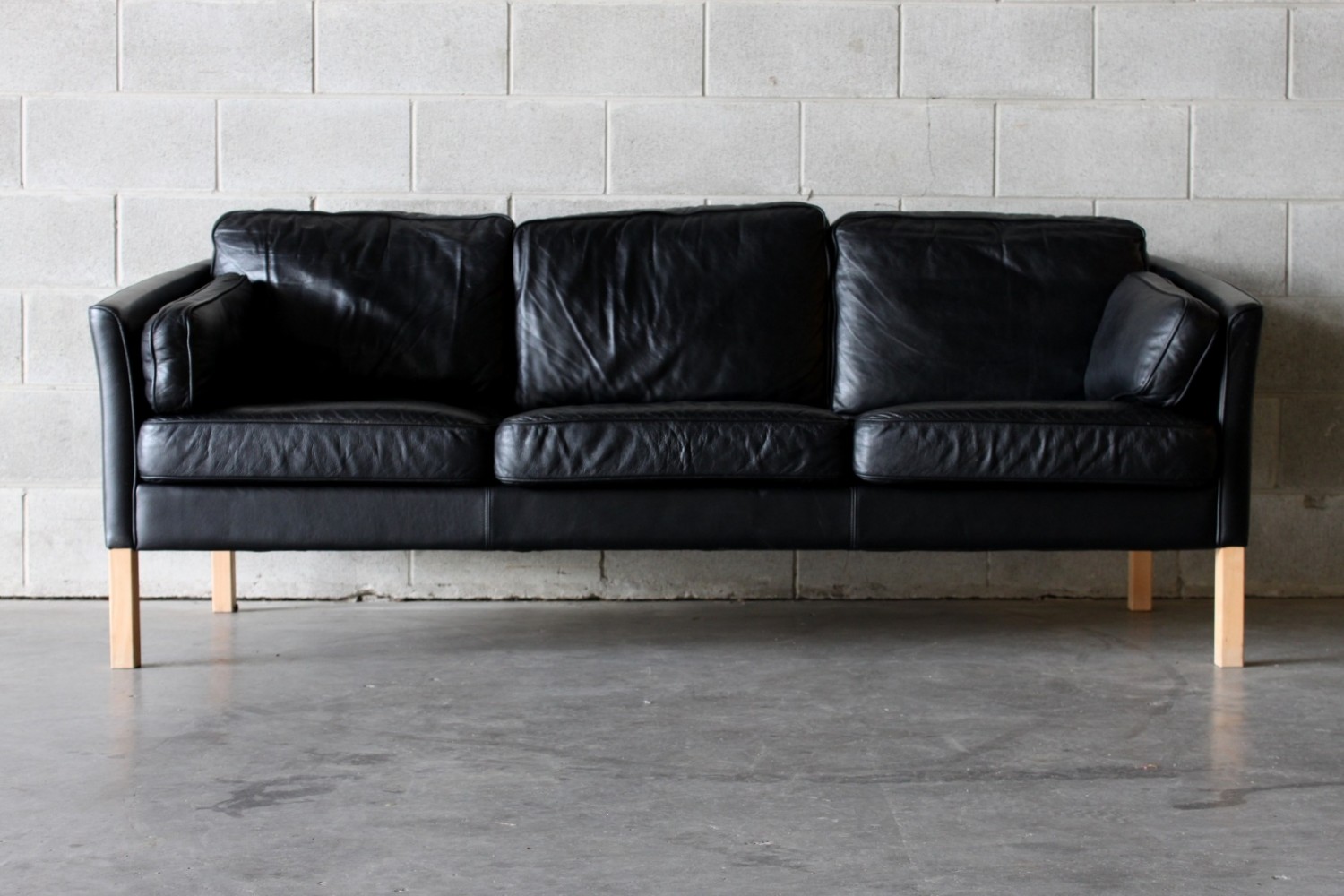 Three Seater Black Vintage Leather Sofa