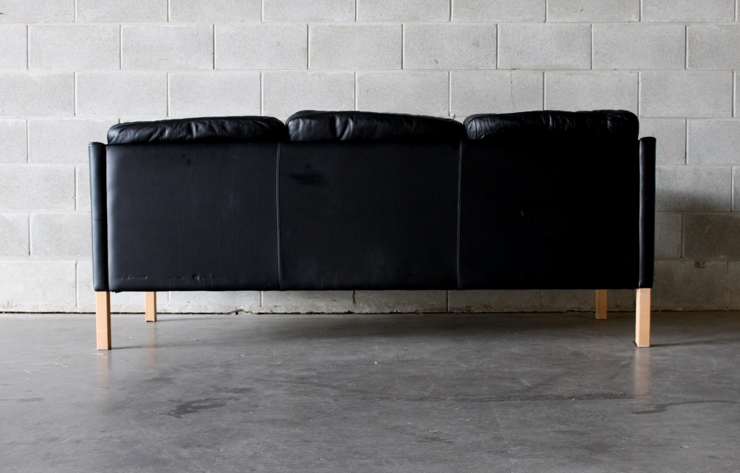 Three Seater Black Vintage Leather Sofa