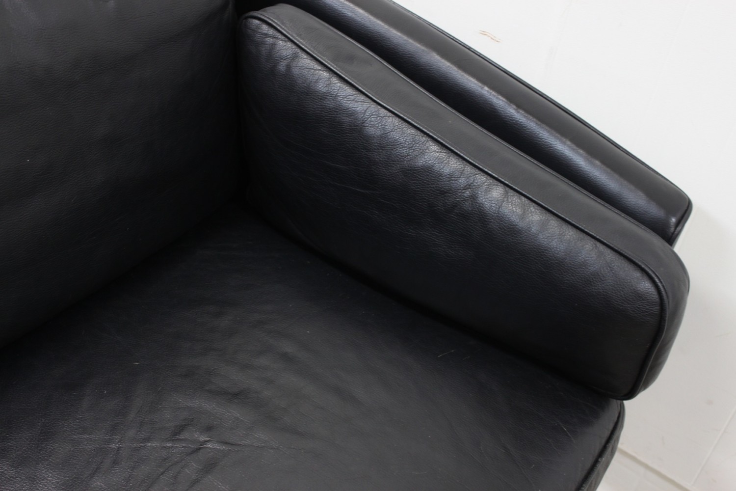 Two seater Black Leather Sofa by Stouby