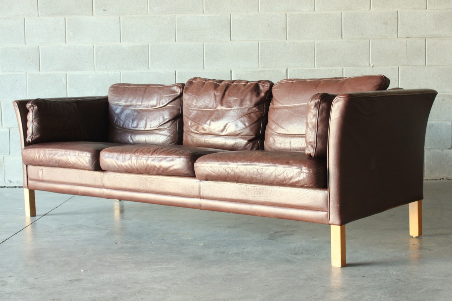 3 + 2 Brown Leather Sofas
