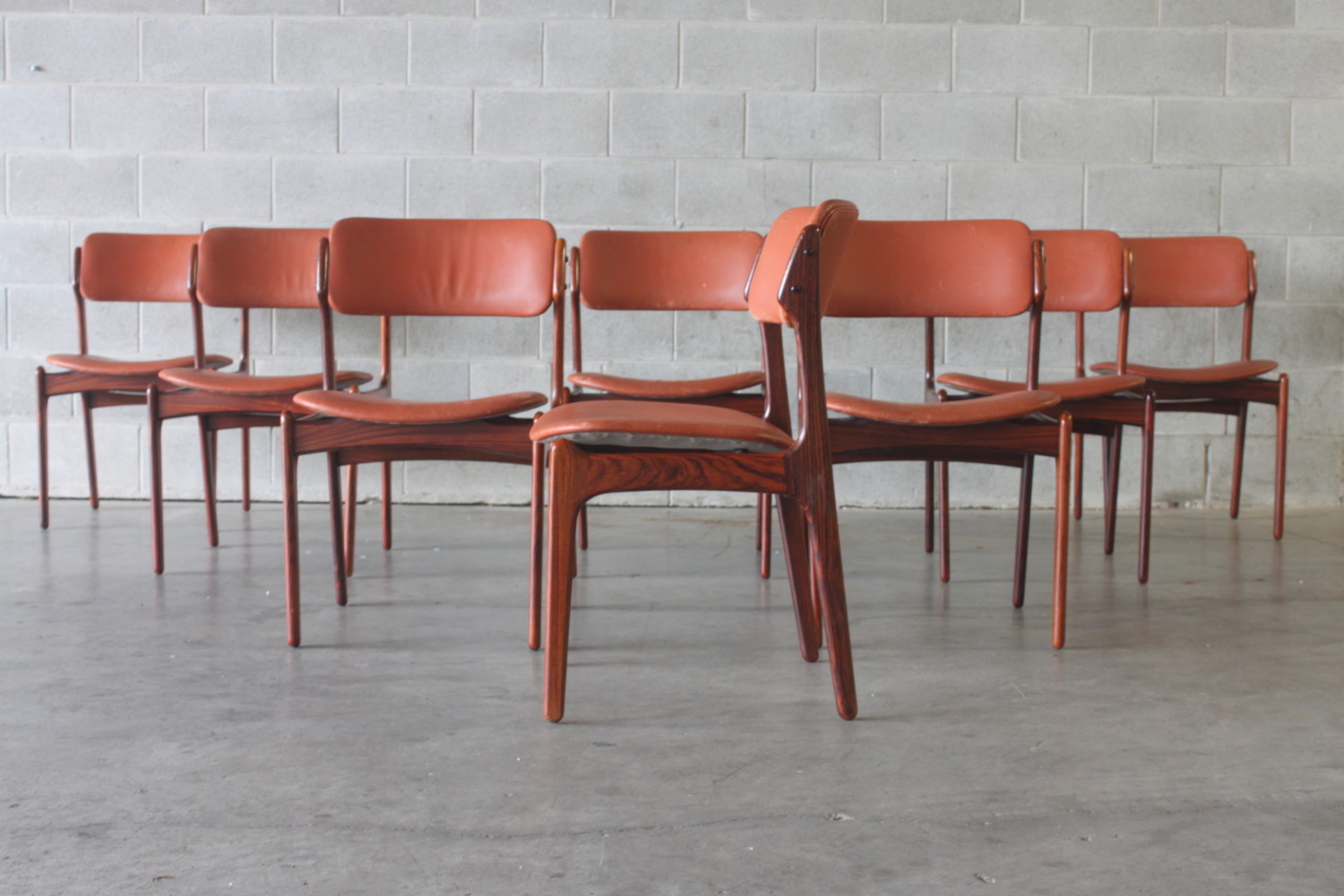 Leather & Rosewood Chairs by Erik Buch