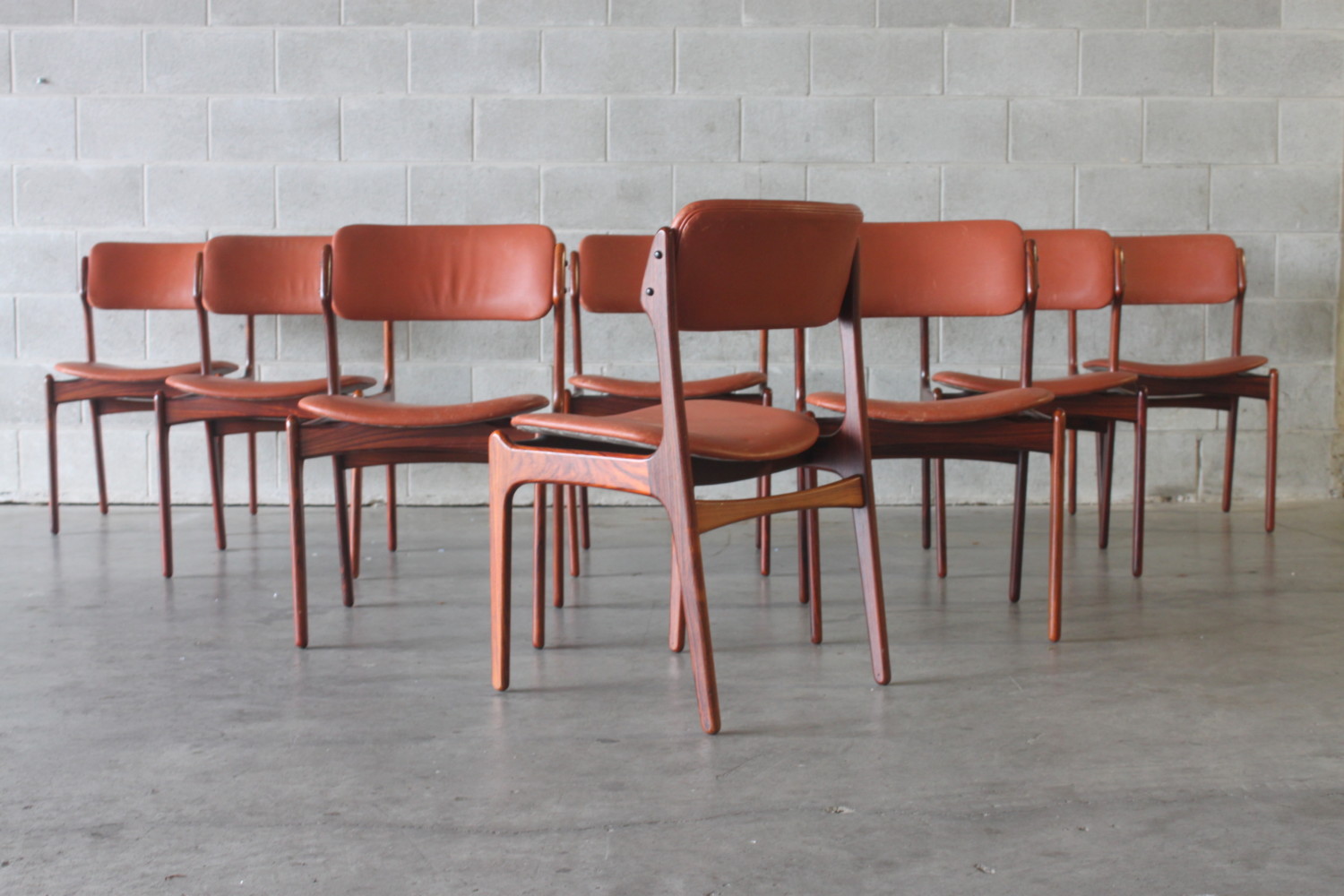 Leather & Rosewood Chairs by Erik Buch
