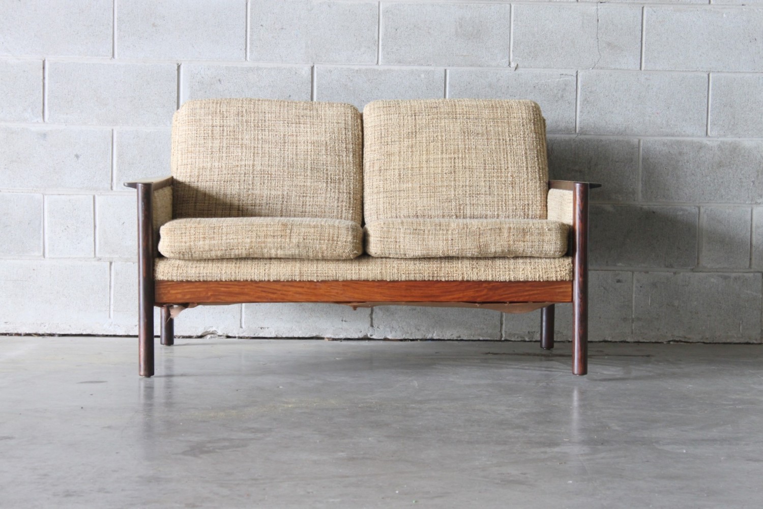 Pair of Wool + Rosewood sofas