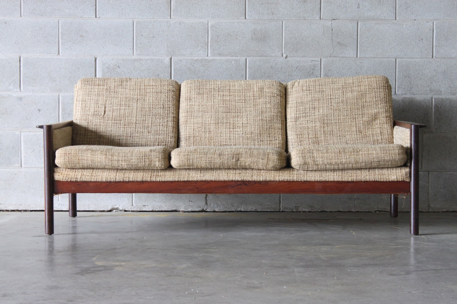 Pair of Wool + Rosewood sofas