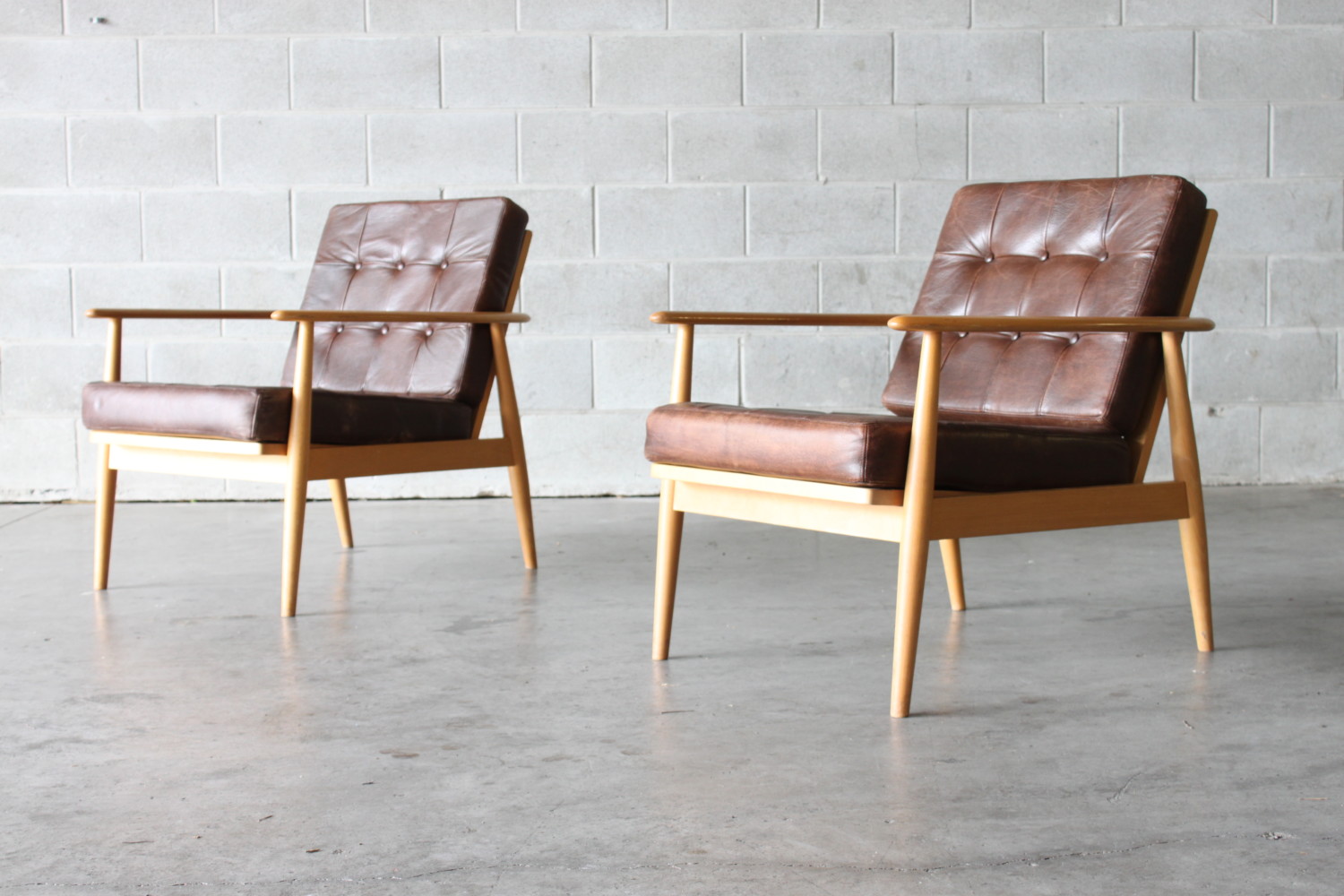 Beech + Leather Armchairs