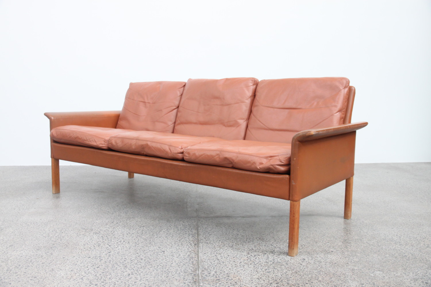 Tan Leather Sofa by Hans Olsen