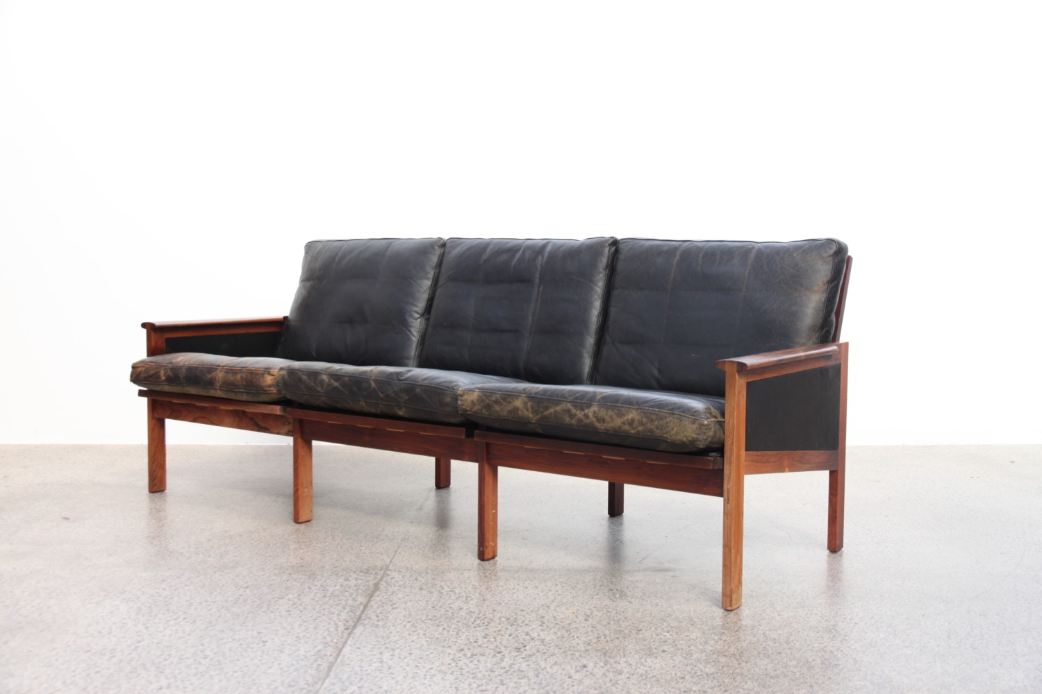 Rosewood & Leather Sofa by Illum Wikkelso