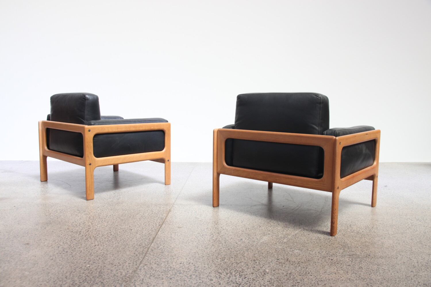 Pair of Leather & Oak Armchairs