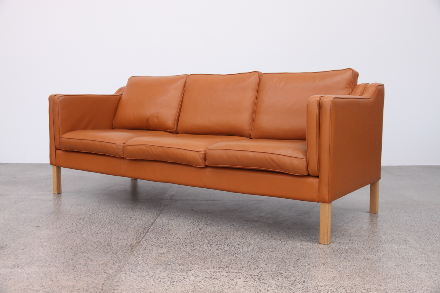 Tan Leather  & Oak Sofa
