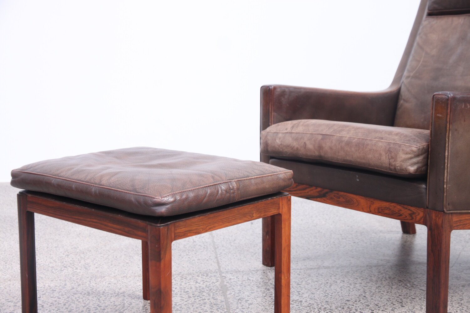 Brown Leather Armchair & Footstool