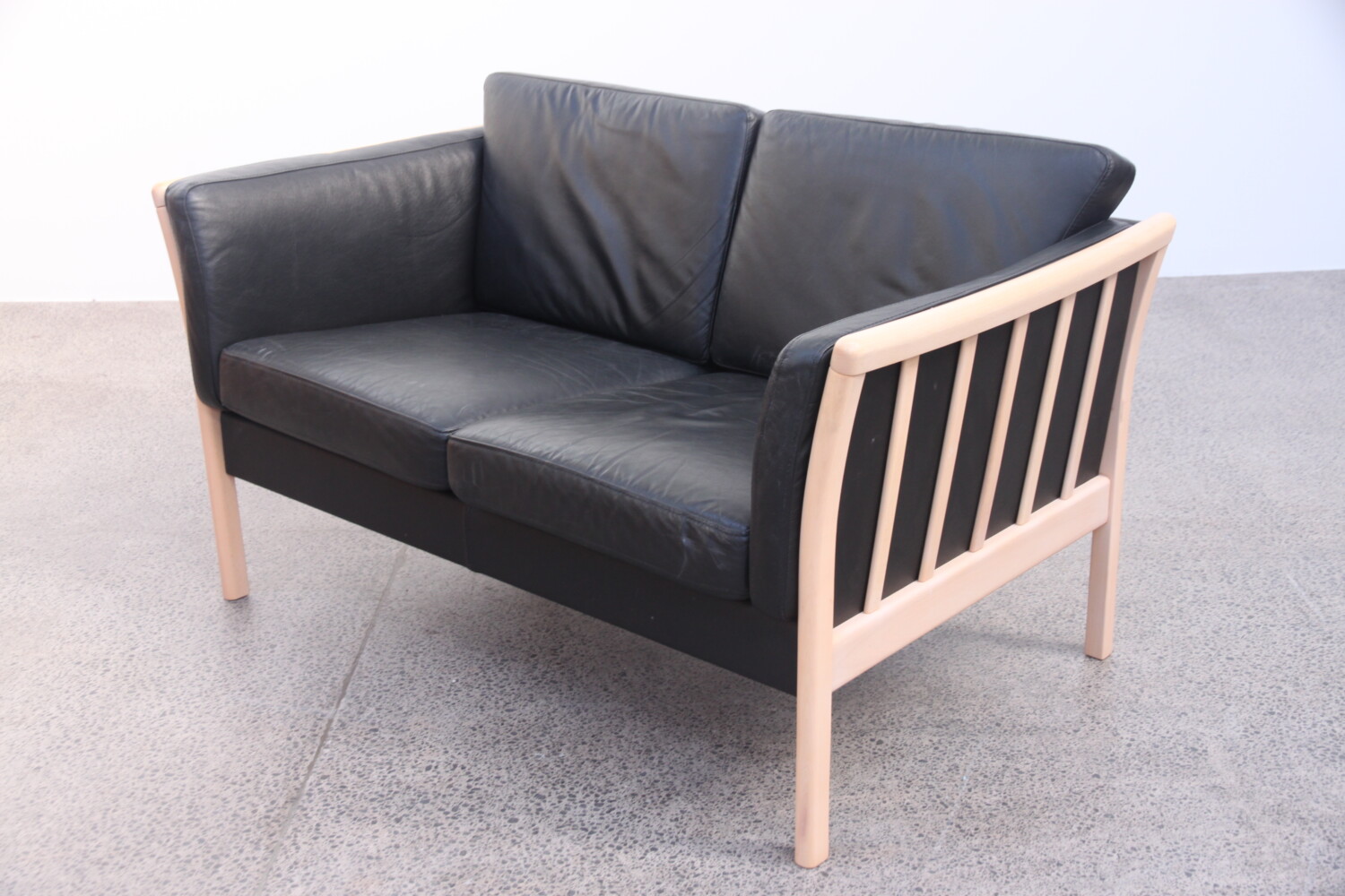Pair of Leather and Beech Sofas