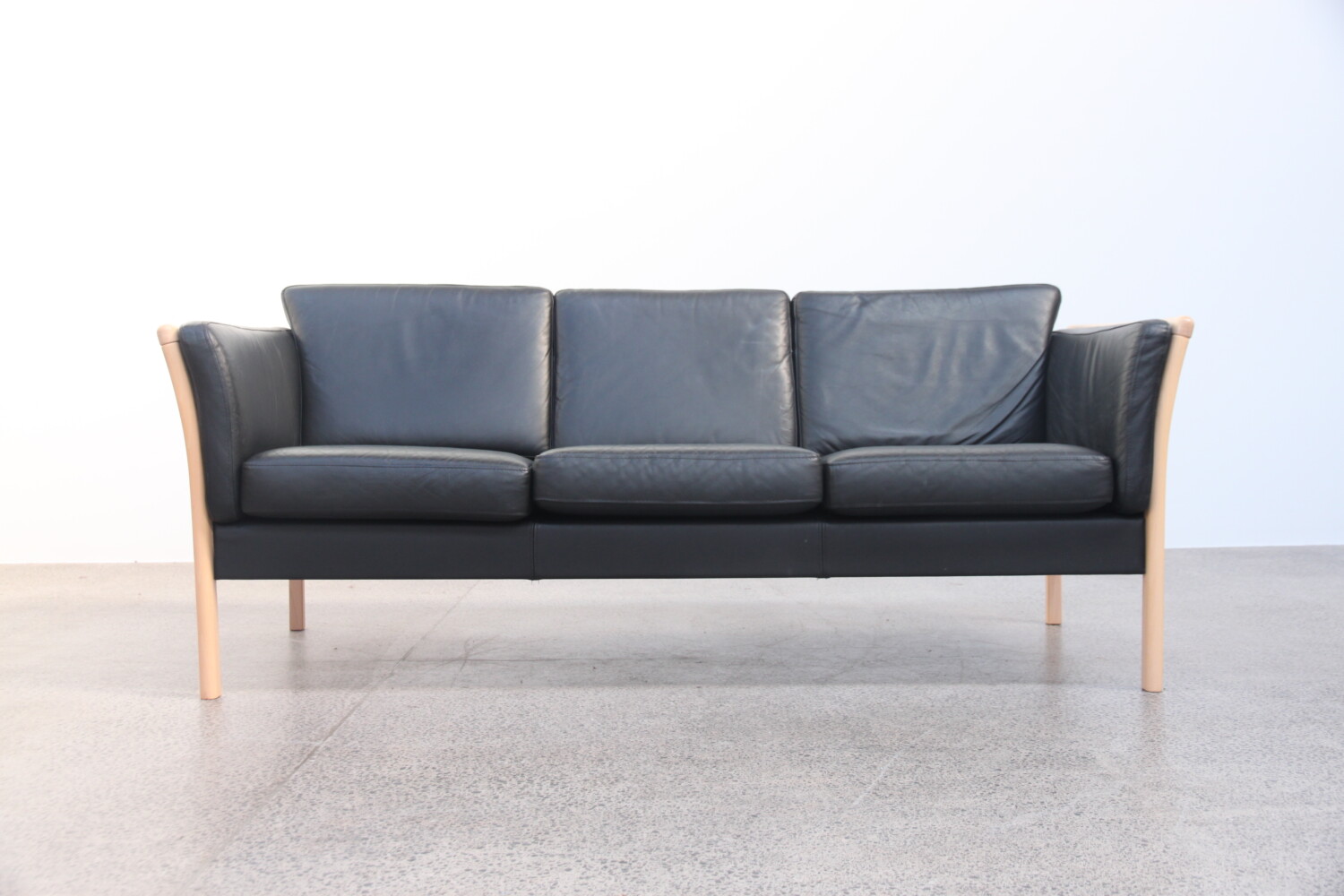 Pair of Leather and Beech Sofas
