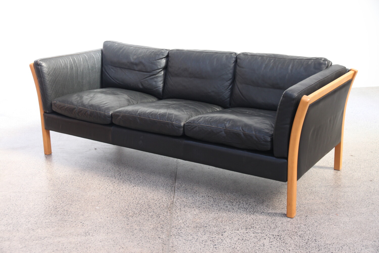 Pair of Black Leather Sofas by Stouby