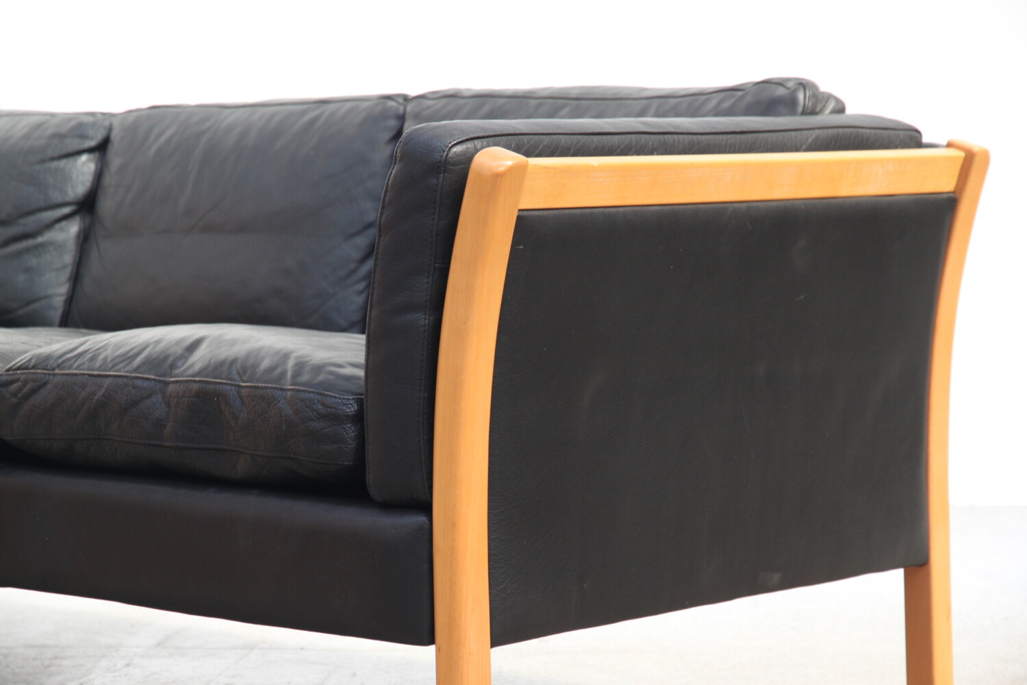 Pair of Black Leather Sofas by Stouby