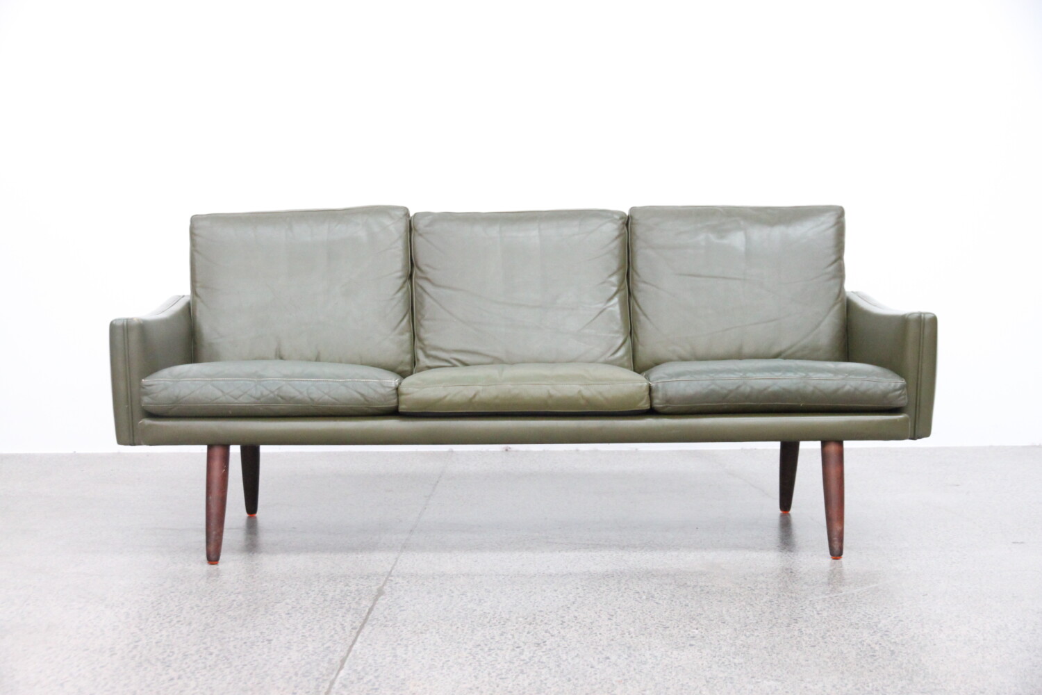 Green Leather 3 + 2 Seater Sofas