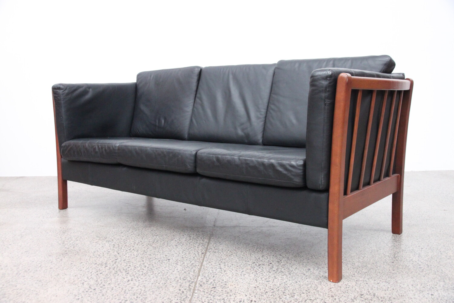 Pair of Danish Sofas Leather and Beech