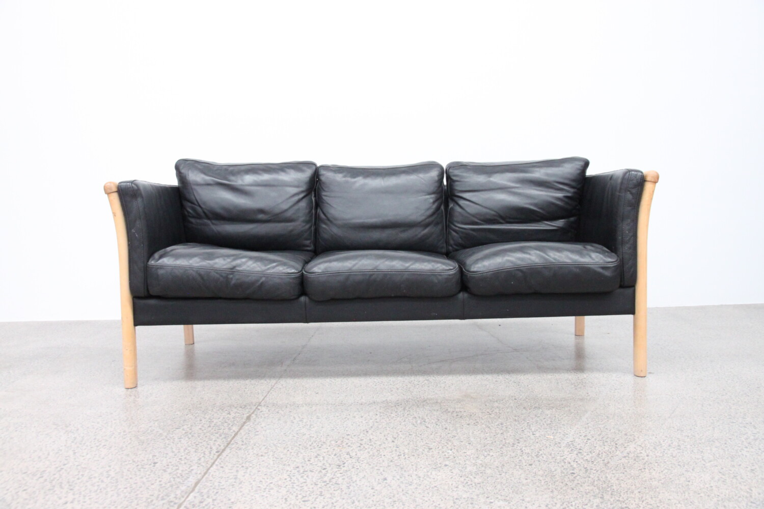 Black Leather and Beech Sofa