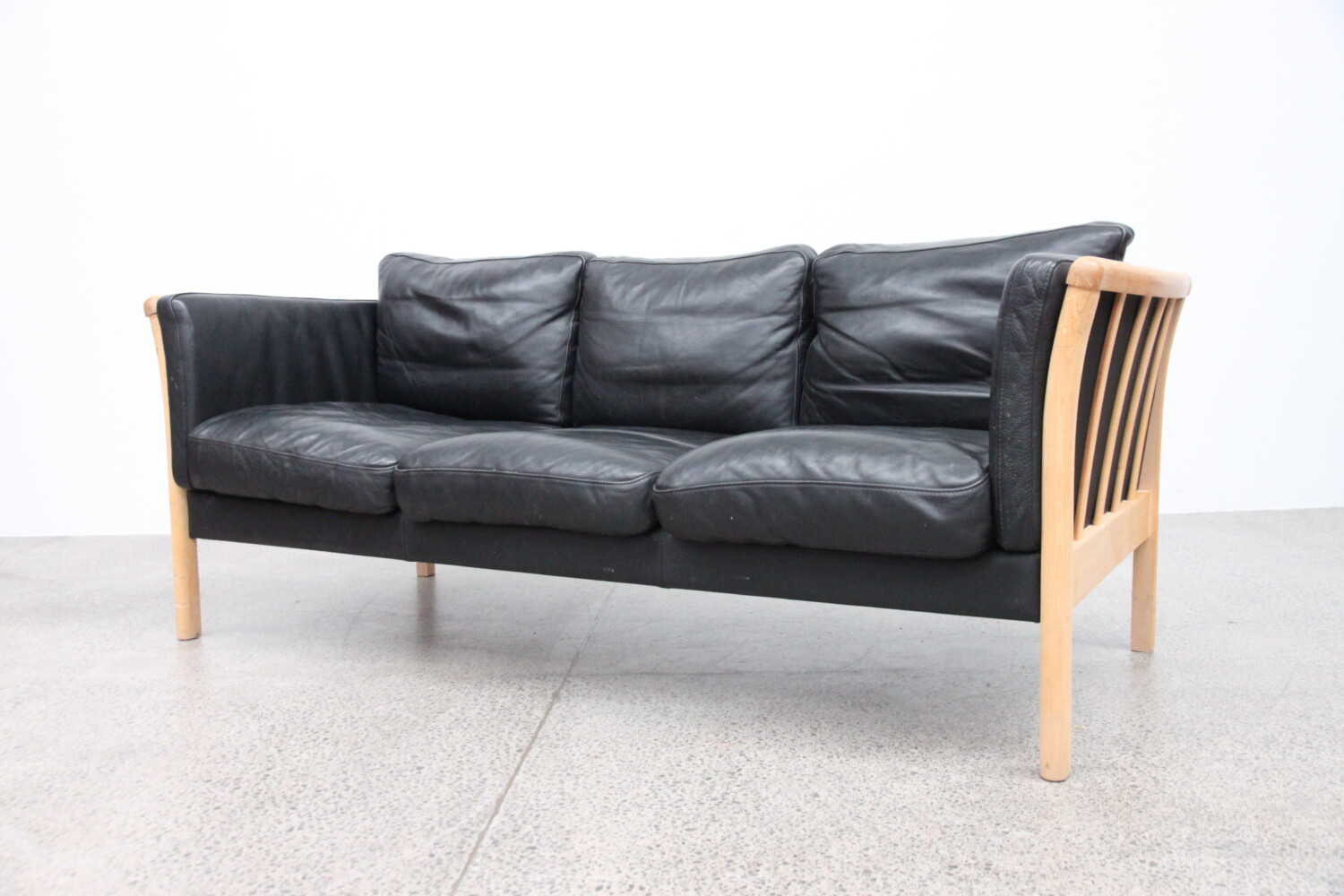 Black Leather and Beech Sofa