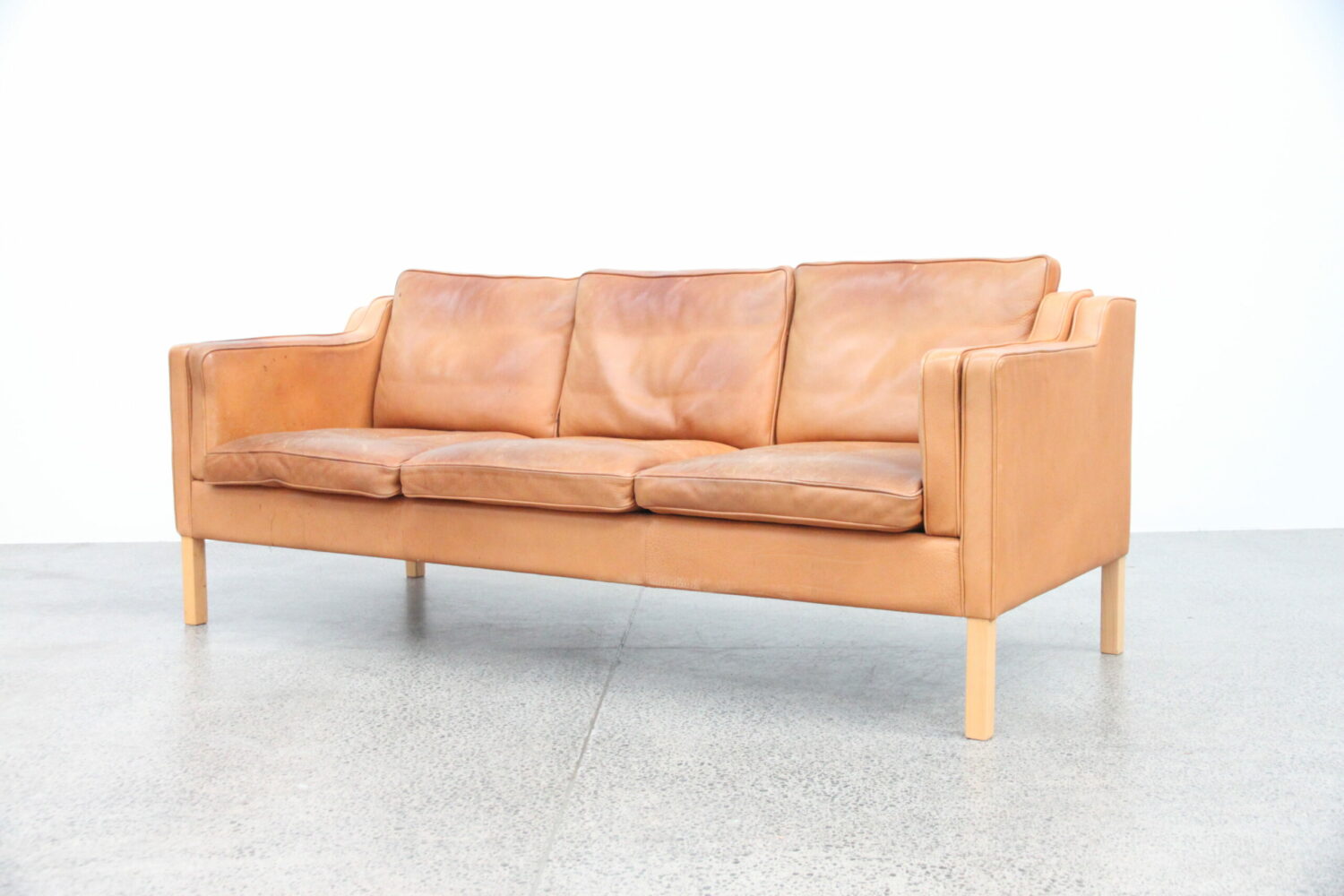 Pair of Tan Leather Sofas by Stouby