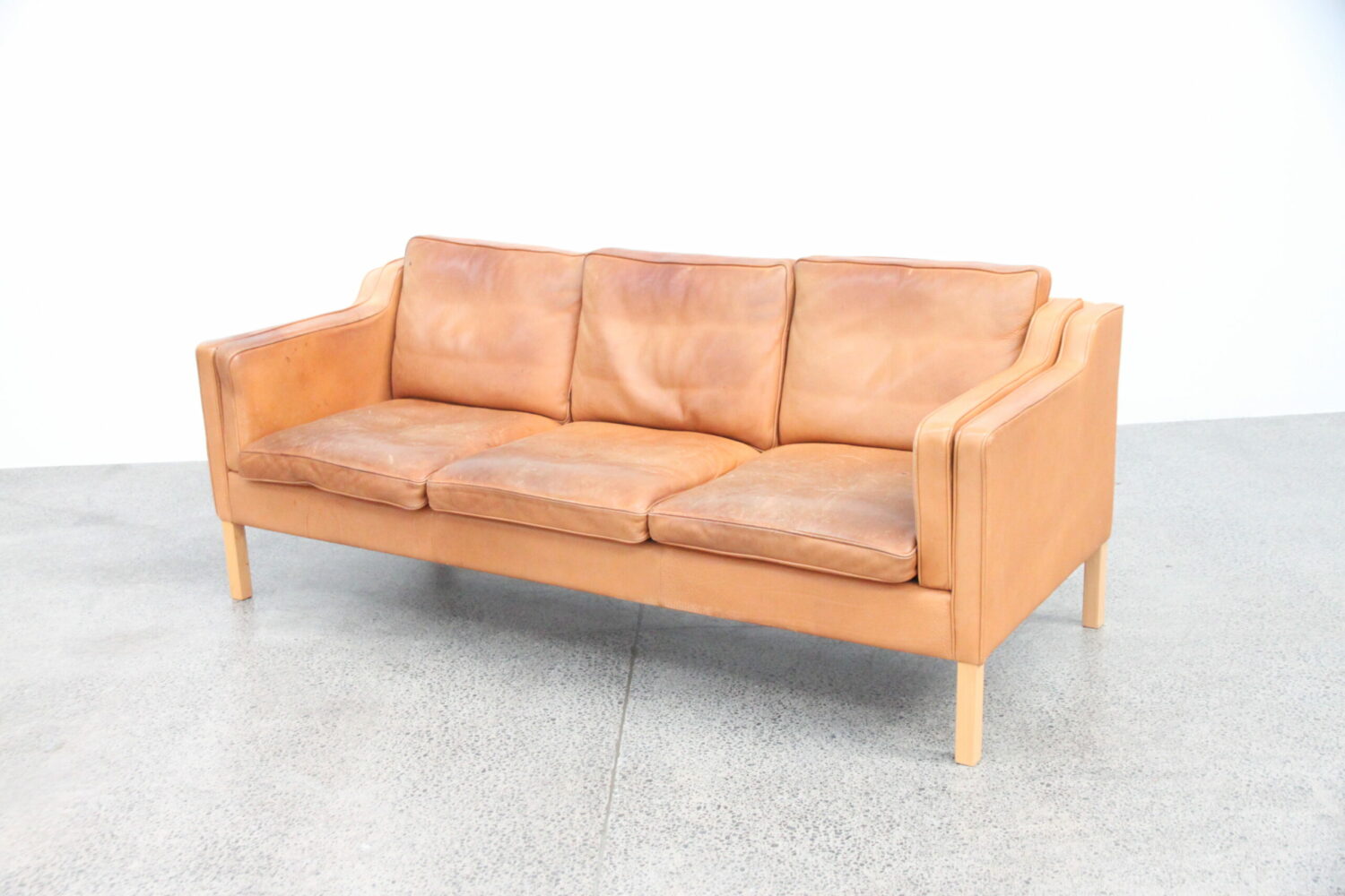 Pair of Tan Leather Sofas by Stouby