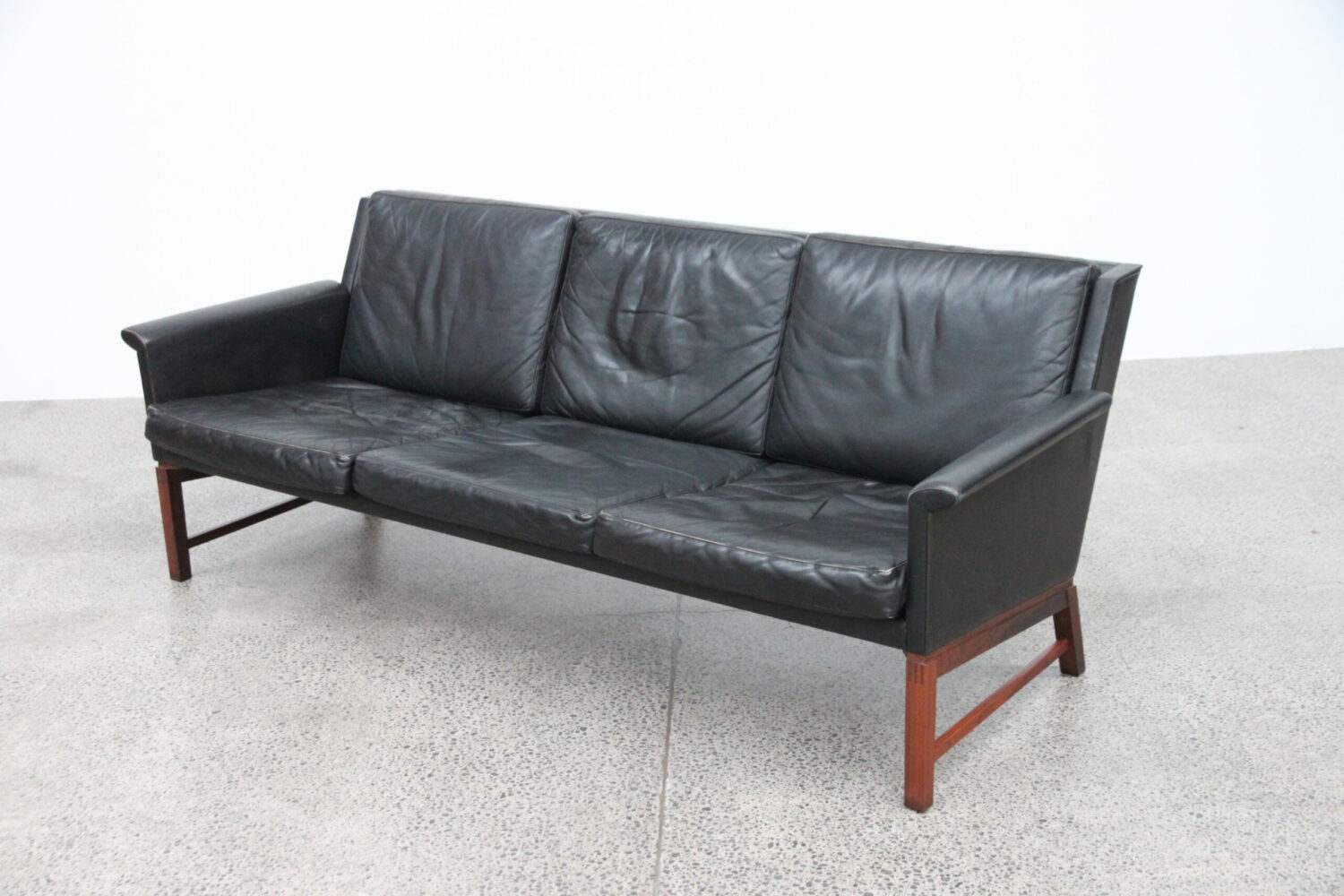Pair of Black Leather Sofas by Kai Lyngfeldt Larsen