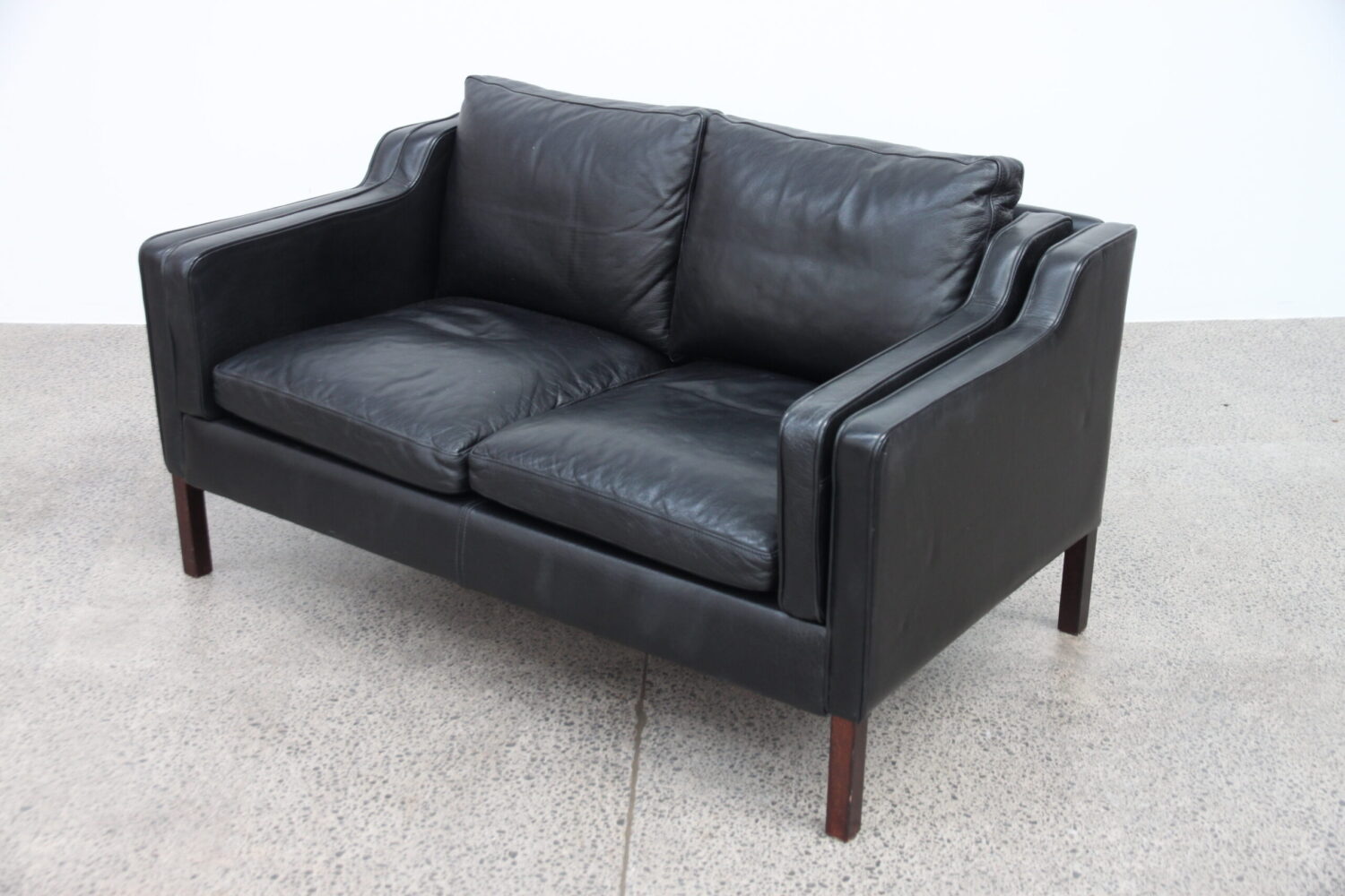 Pair of Black Leather Sofas by Stouby Model Eva