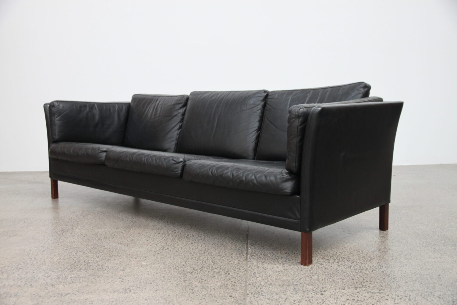 Pair of Black Leather Sofas by Mogens Hansen