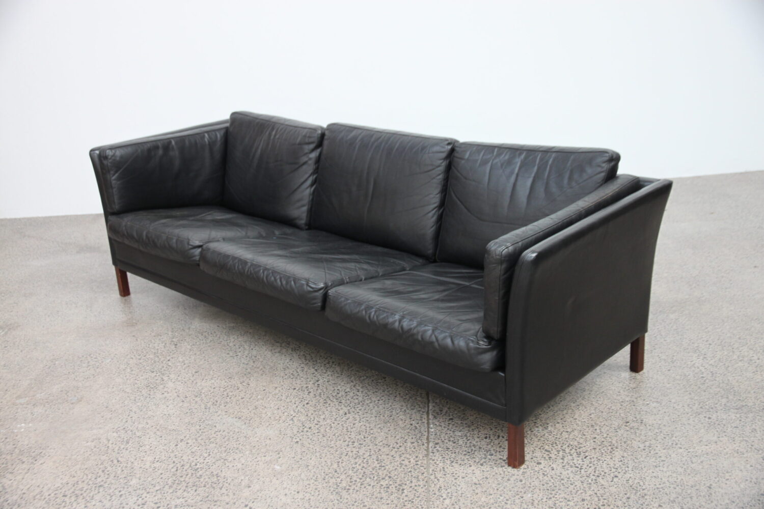 Pair of Black Leather Sofas by Mogens Hansen