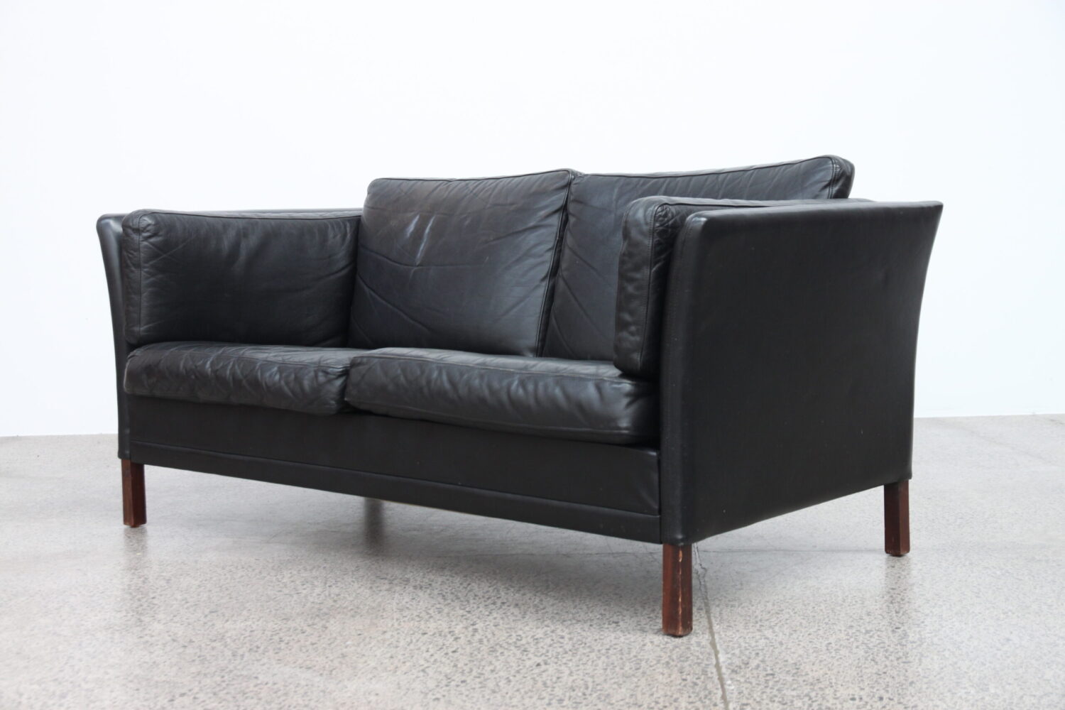 Pair of Black Leather Sofas by Mogens Hansen